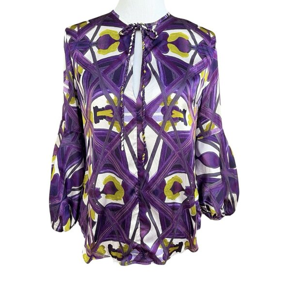 Silvia Tcherassi Borsani Blouse Purple Kaleidoscope Silk Top Shirt Size Small - Picture 1 of 9